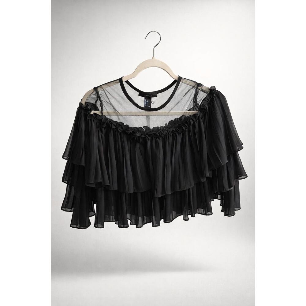 #1 Forever 21 Black Sheer Ruffle Crop Top Size S